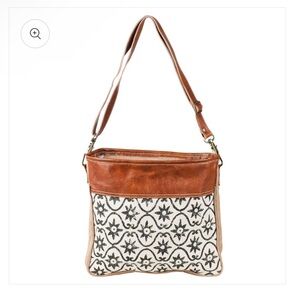 Vintage Tapestry Fabric w/ Leather Trim and Zipper Closure